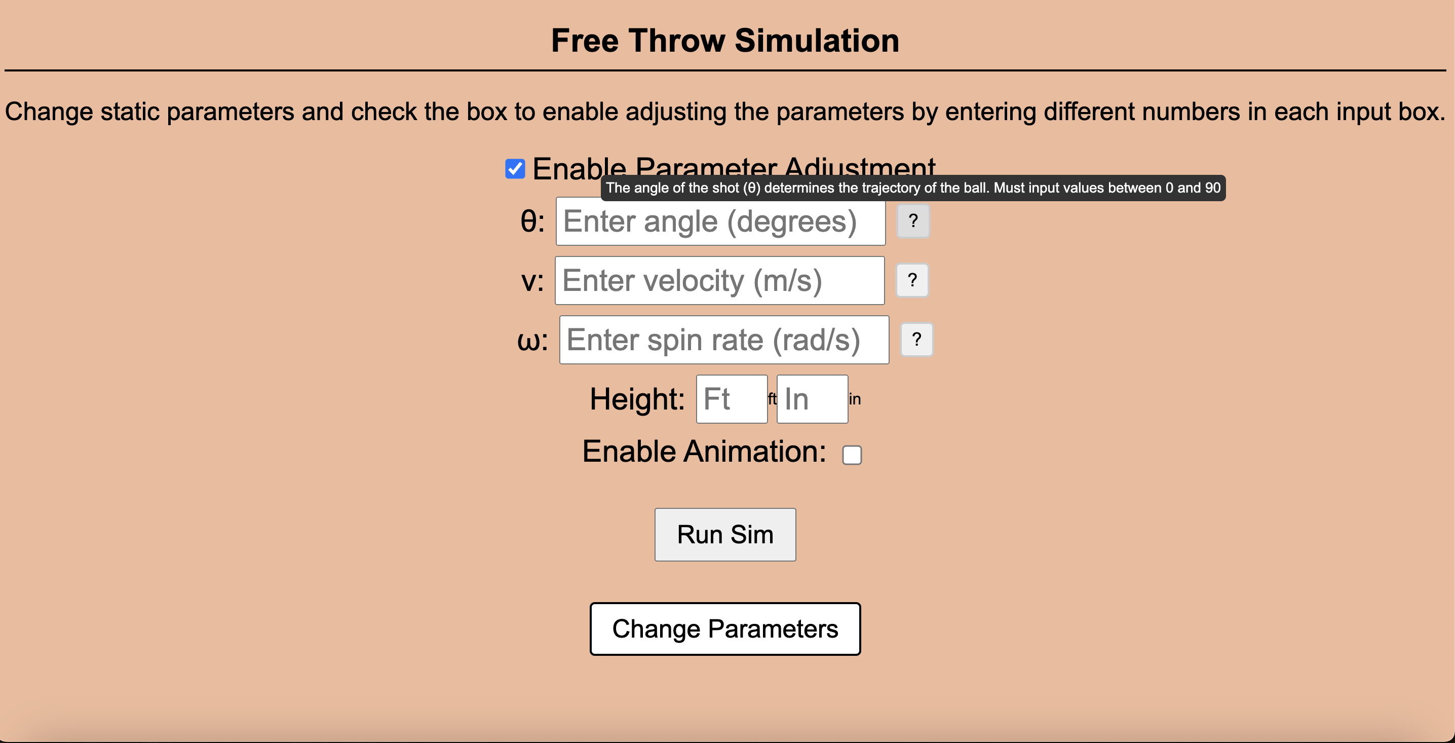 shot parameter panel